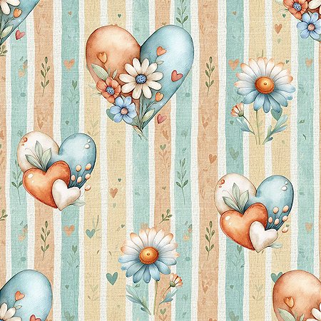 Tricoline Digital Baby Bears Corações, 50cm x 1,50mt