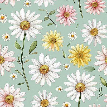 Tricoline Digital Love Daisies Green Daisy, 50cm x 1,50mt
