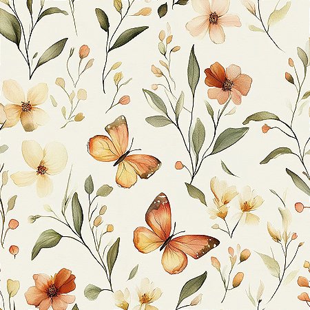 Tricoline Digital Borboletas Orange, 100% Alg. 50cm x 1,50mt
