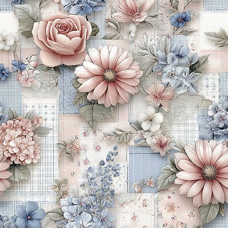 Tricoline Digital Shabby Love Patch Flores, 50cm x 1,50mt
