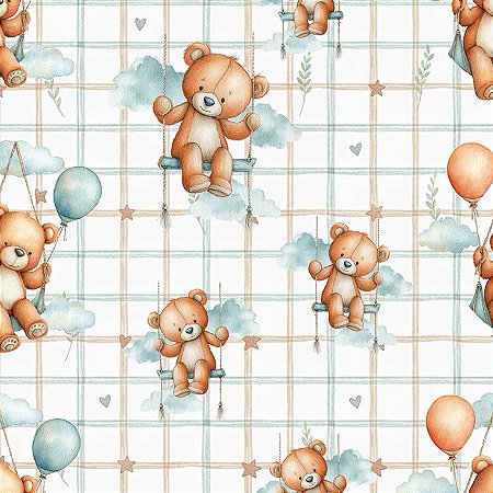 Tricoline Dig Baby Bears Ursinhos na Balança, 50cm x 1,50mt