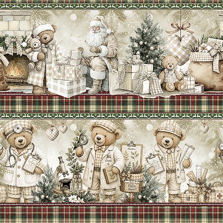 Tricoline Digital Barrado Natal dos Ursinhos, 50cm x 1,50mt