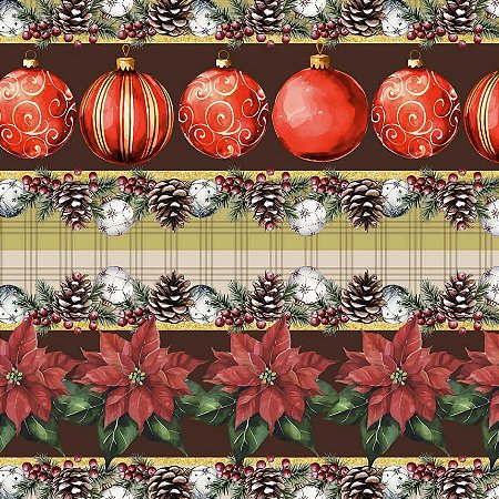 Tricoline Digital Barrado Bolas e Flores, 50cm x 1,50mt