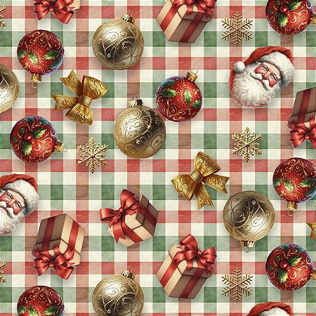 Tricoline Digital Presentes Noel, 100% Algodão 50cm x 1,50mt