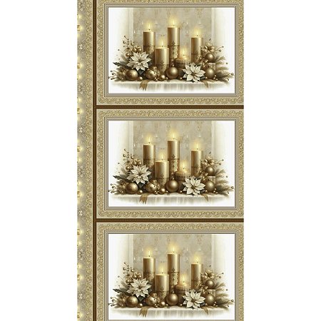 Tricoline Digital Jogo Americano Velas Douradas 50cm x 1,50m