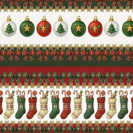 Tricoline Digital Barrado Laços de Natal, 50cm x 1,50mt