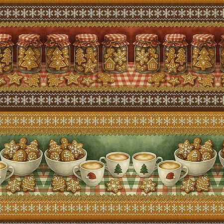 Tricoline Digital Barrado Gingerbread, 100%Alg 50cm x 1,50mt