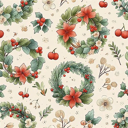 Tricoline Digital Natal Guirlandas 100%Algodão 50cm x 1,50mt