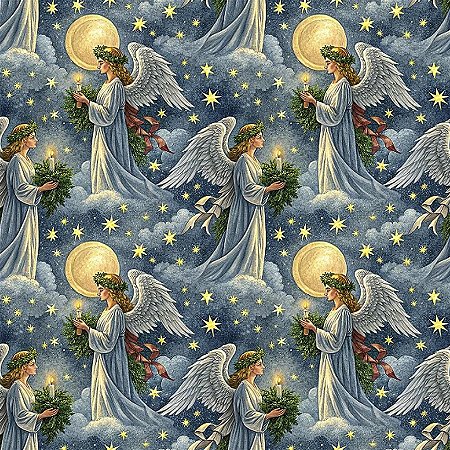 Tricoline Digital Natal NT Anjos, 100% Alg. 50cm x 1,50mt