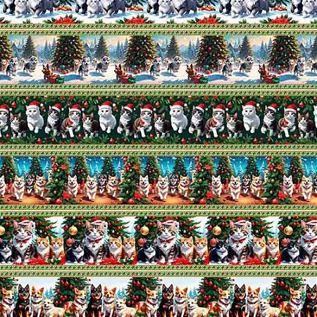 Tricoline Digital Natal Barrado Pet, 100% Alg. 50cm x 1,50mt