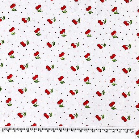 Tricoline Cerejinhas com Poa - 100% Algodão 50cm x 1,50mt