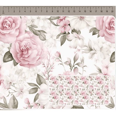 Tricoline Digital Rosas Grandes, 100% Algodão, 50cm x 1,50mt