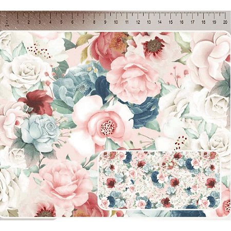 Tricoline Digital Floral Blush, 100% Algodão, 50cm x 1,50mt