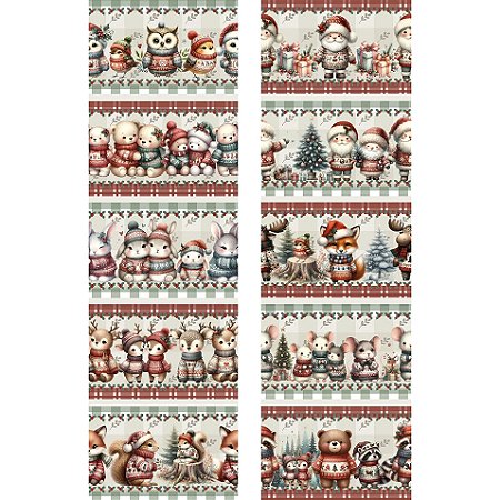 Tricoline Digital Barrado Natal na Floresta, 50cm x 1,50mt