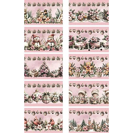 Tricoline Digital Barrado Natal Rosa 100% Alg. 50cm x 1,50mt
