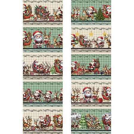 Tricoline Digital Barrado Natal Trenó 100%Alg 50cm x 1,50mt
