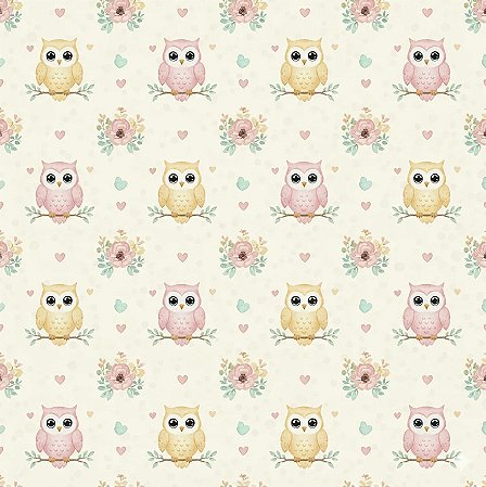 Tricoline Digital Corujas, 100% Algodão, 50cm x 1,50mt