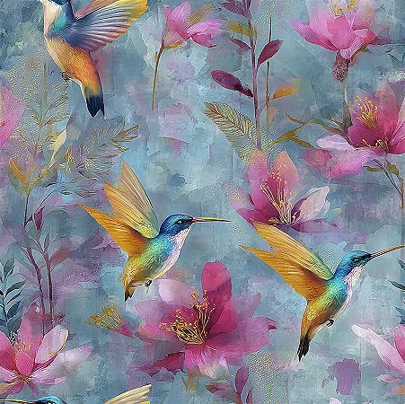 Tricoline Digital Beija Flor, 100% Algodão, 50cm x 1,50mt