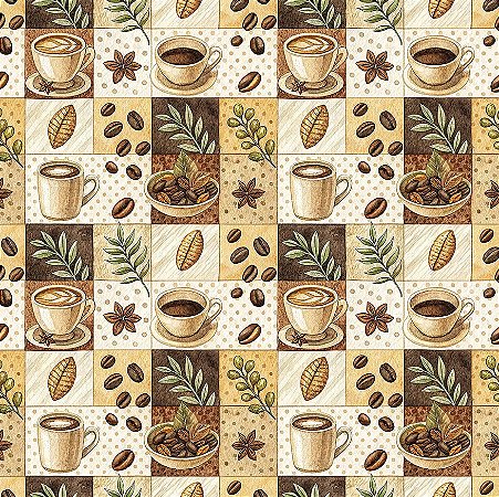 Tricoline Digital Café Bege e Ramos, 100%Alg, 50cm x 1,50mt