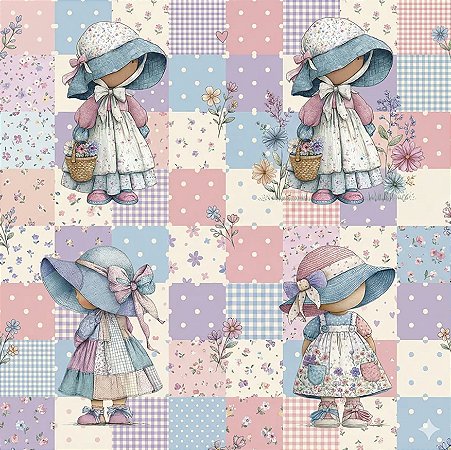Tricoline Digital Bonecas e Patch, 100%Algodão 50cm x 1,50mt