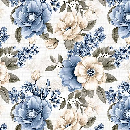 Tricoline Digital Bloomy Floral Grande 100%Alg 50cm x 1,50mt