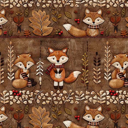 Tricoline Digital Foxy Raposa, 100% Algodão, 50cm x 1,50mt