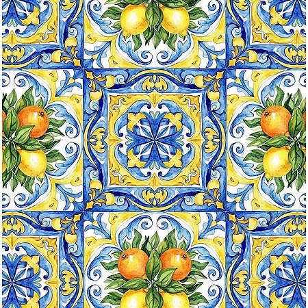 Tricoline Digital Quadrados Limão, 100% Alg., 50cm x 1,50mt