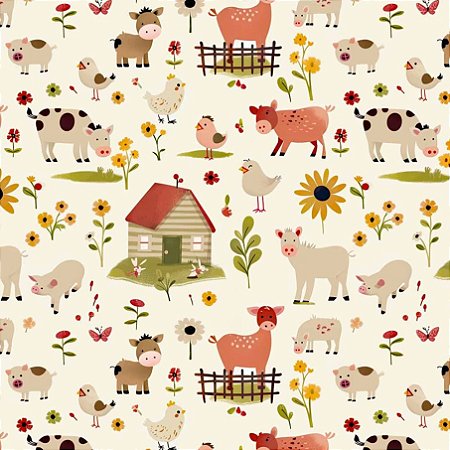 Tricoline Digital Farm Fazenda, 100%Algodão, 50cm x 1,50mt