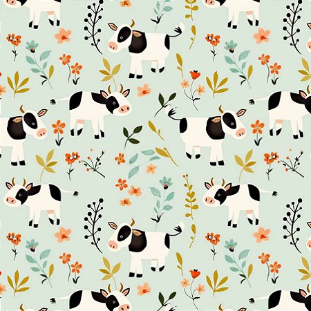 Tricoline Digital Farm Vaquinhas, 100%Algodão, 50cm x 1,50mt
