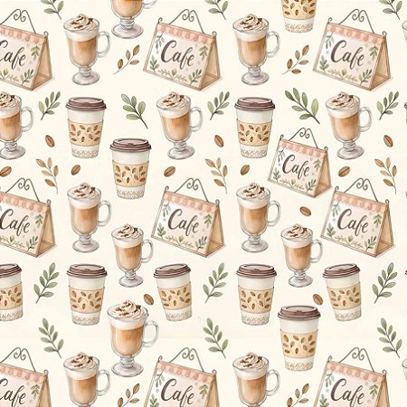 Tricoline Digital Copo e Taça de Café 100%Alg 50cm x 1,50m