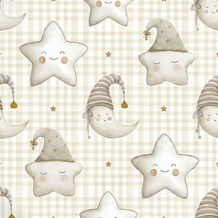 Tricoline Digital Bed Time Estrelas 100%Algodão 50cm x 1,50m