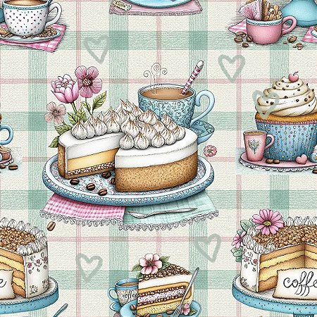 Tricoline Digital Happy Coffee Tortas, 100%Alg 50cm x 1,50mt