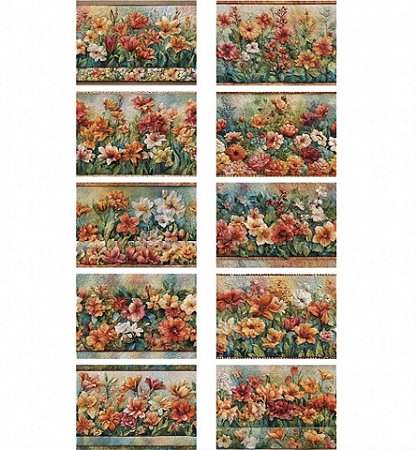 Tricoline Digital Barrado Flores Outono, 50cm x 1,50mt