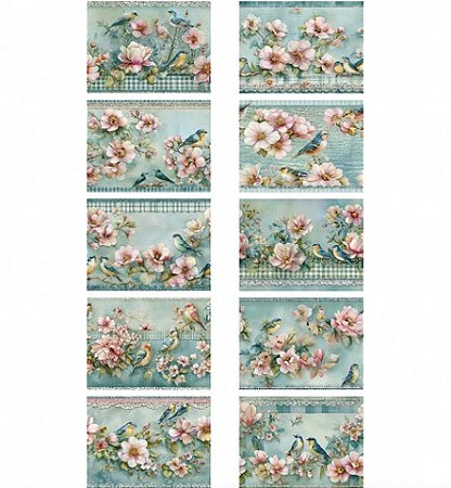 Tricoline Digital Barrado Pássaros e Flores, 50cm x 1,50mt