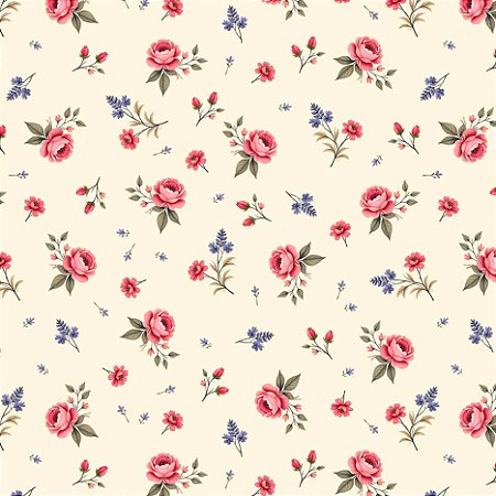 Tricoline Floral Doce Criação, 100% Algodão, 50cm x 1,50mt