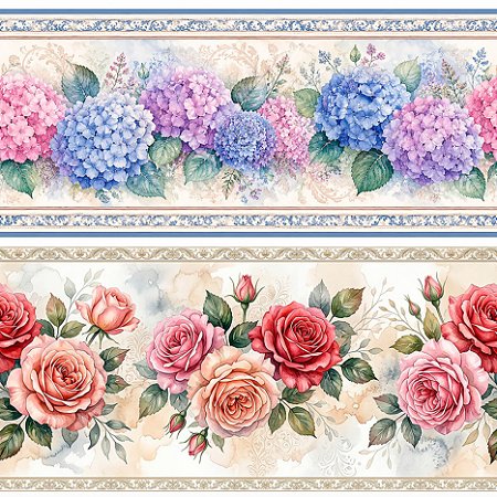 Tricoline Barrado Floral Doce Criação 100%Alg 50cm x 1,50m