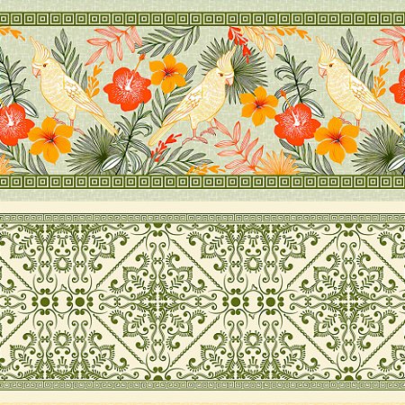 Tricoline Barrado Aves Doce Criação 100%Alg, 50cm x 1,50mt