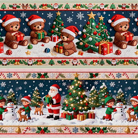 Tricoline Digital Barrado Luzes de Natal, 50cm x 1,50mt