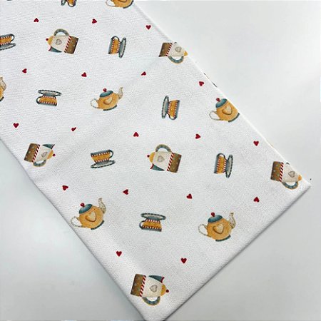 Pano de Copa Premium Estampado Amor e Café, 50cm X 70cm