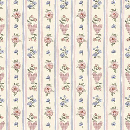 Tricoline Digital Listrado Floral Shabby Chic, 50cm x 1,50mt