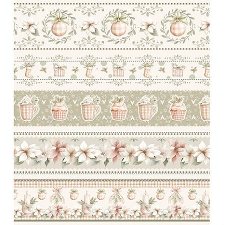 Tricoline Digital Barrado Natal Vintage, 50cm x 1,50mt