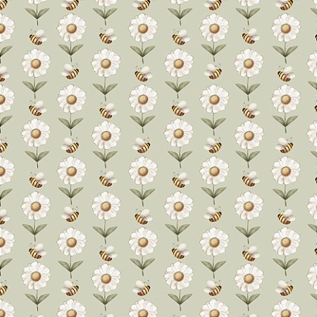 Tricoline Digital Margaridas e Abelhas 100%Alg 50cm x 1,50mt