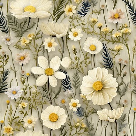 Tricoline Digital Milk Floral Daisy, 100%Alg., 50cm x 1,50mt