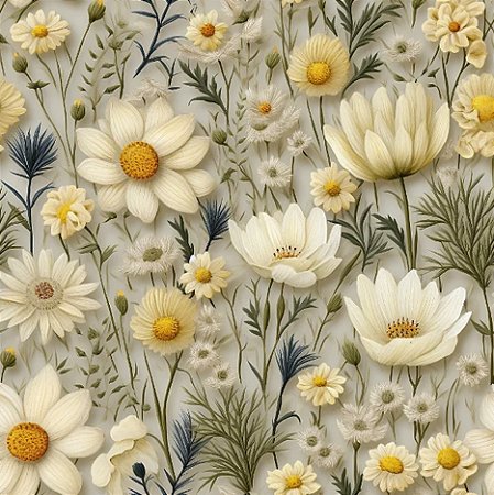 Tricoline Dig. Milk Floral Daisies 2, 100%Alg., 50cm x 1,50m