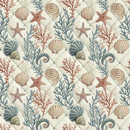 Tricoline Dig Patch Oceano Conchas e Estrelas, 50cm x 1,50mt