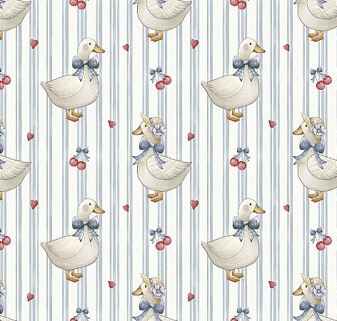 Tricoline Digital Mini Gansos Fundo Azul, 50cm x 1,50mt