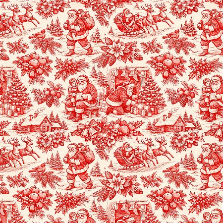 Tricoline Natal Toile Vermelho, 100% Algodão, 50cm x 1,50mt