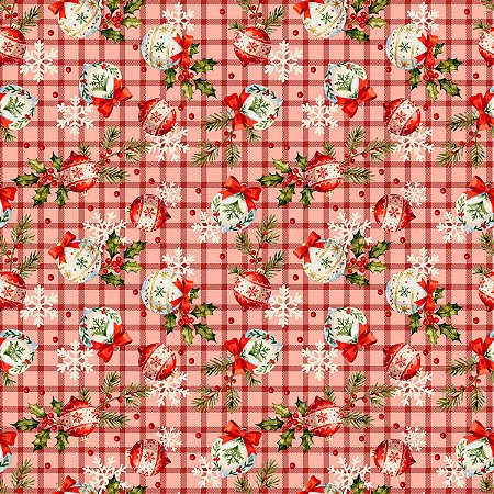 Tricoline Natal Enfeites Vermelho, 100%Algodão 50cm x 1,50mt
