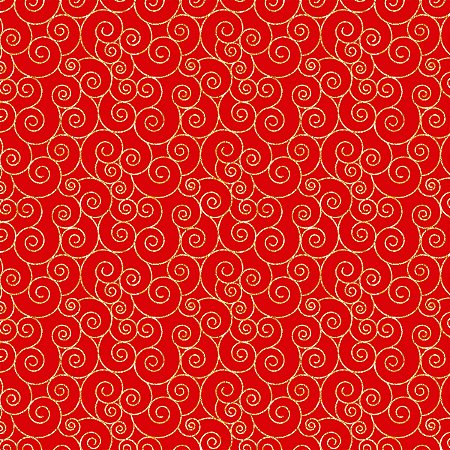 Tricoline Natal Curvas Vermelho com Dourado, 50cm x 1,50mt