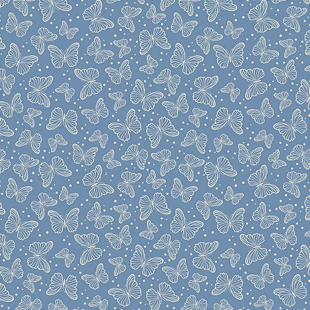 Tricoline Borboletas F Azul Antigo, 100%Alg., 50cm x 1,50mt